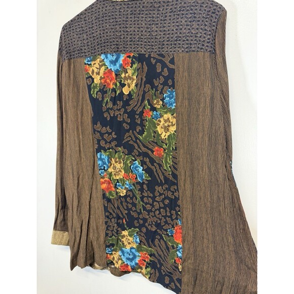 Vtg Carole Little Women Tunic Shirt Boho Animal Print Floral Button Up Brown 16 - Picture 10 of 13